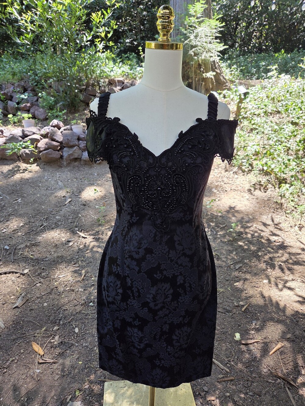 Vintage Scott McClintock Size 6 Black Beaded Off Shoulder Cocktail Dress